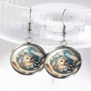 2/$30 Western Owl Design Tribal Preppy Boho Silver Fishhook Gift Earrings-(#099)